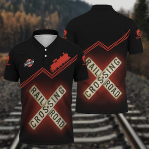 Railspirit Personalized Chicago and North Western Railway Polo Shirt Railroad Crossing Printed Train Track Shirt