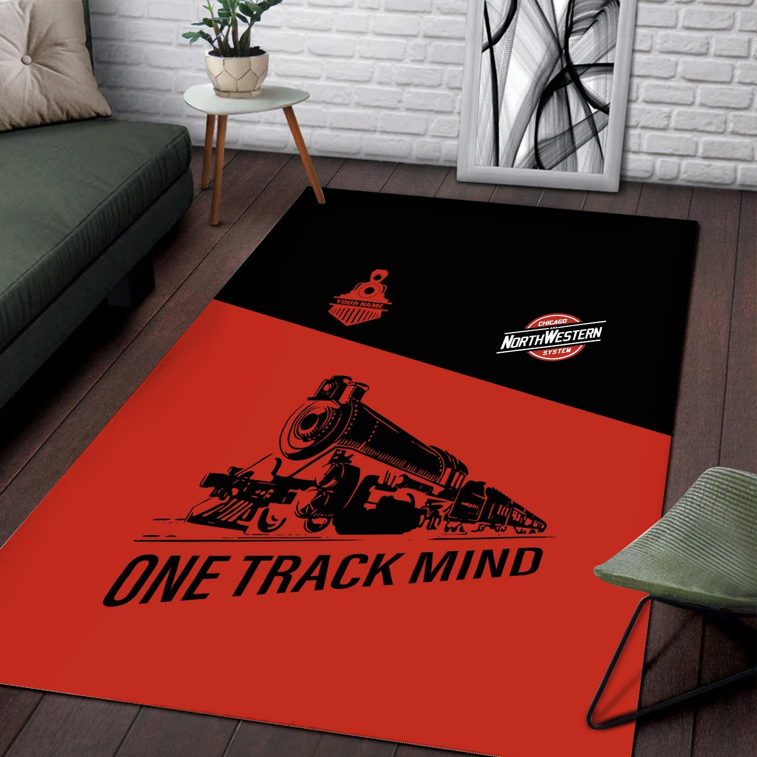Railspirit Personalized Chicago and North Western Railway Area Rug One Track Mind Train Rug Gift Idea For Train Lover