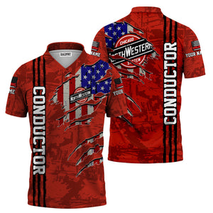 Railspirit Personalized Chicago and North Western Railway Polo Shirt USA Flag Claw Art with Custom Job Train Shirt