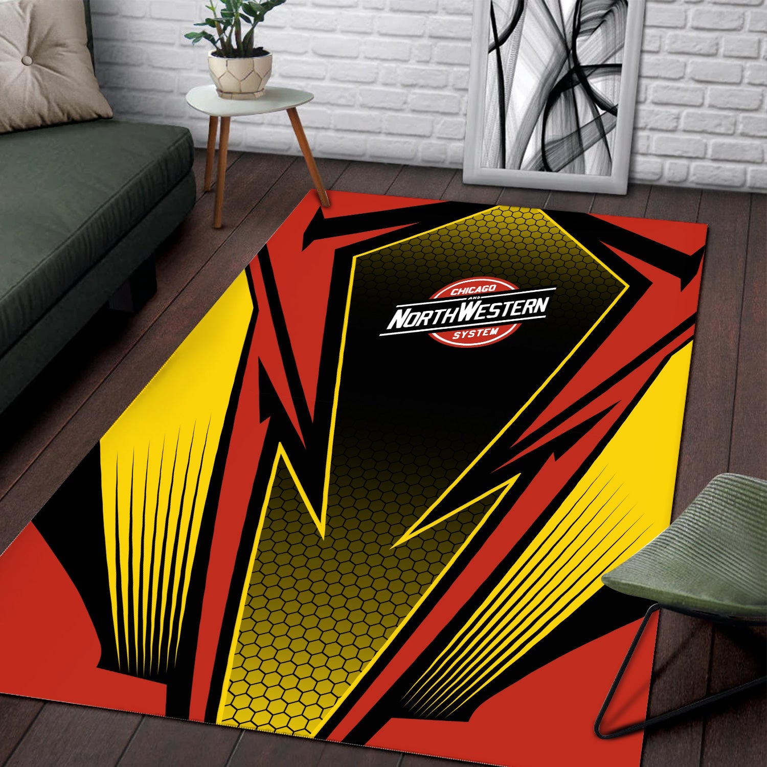 Railspirit Chicago and North Western Railway Area Rug Lightning Graphic Style Rug Gift Idea For Train Lover