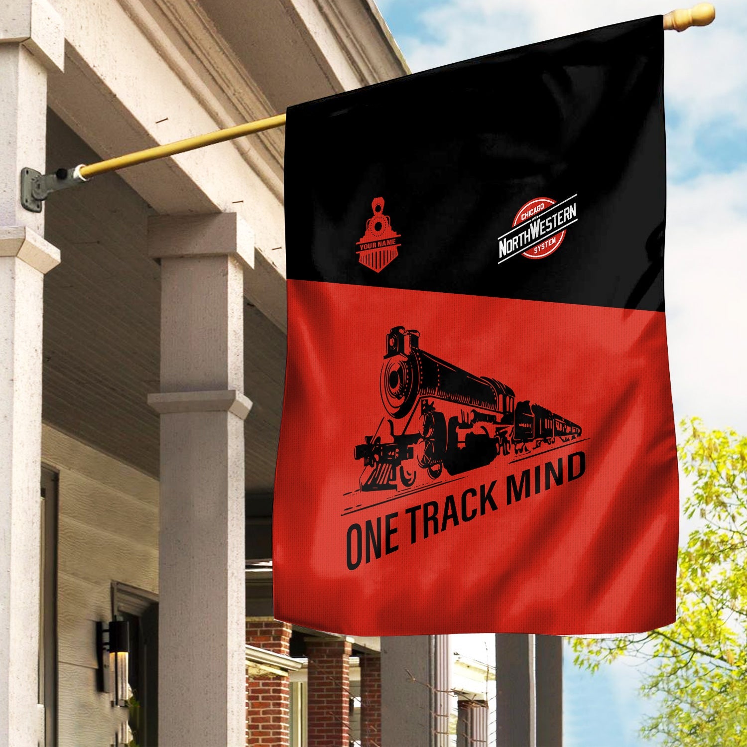 Railspirit Personalized Chicago and North Western Railway Garden Flag One Track Mind Flag Gift Idea For Train Lover
