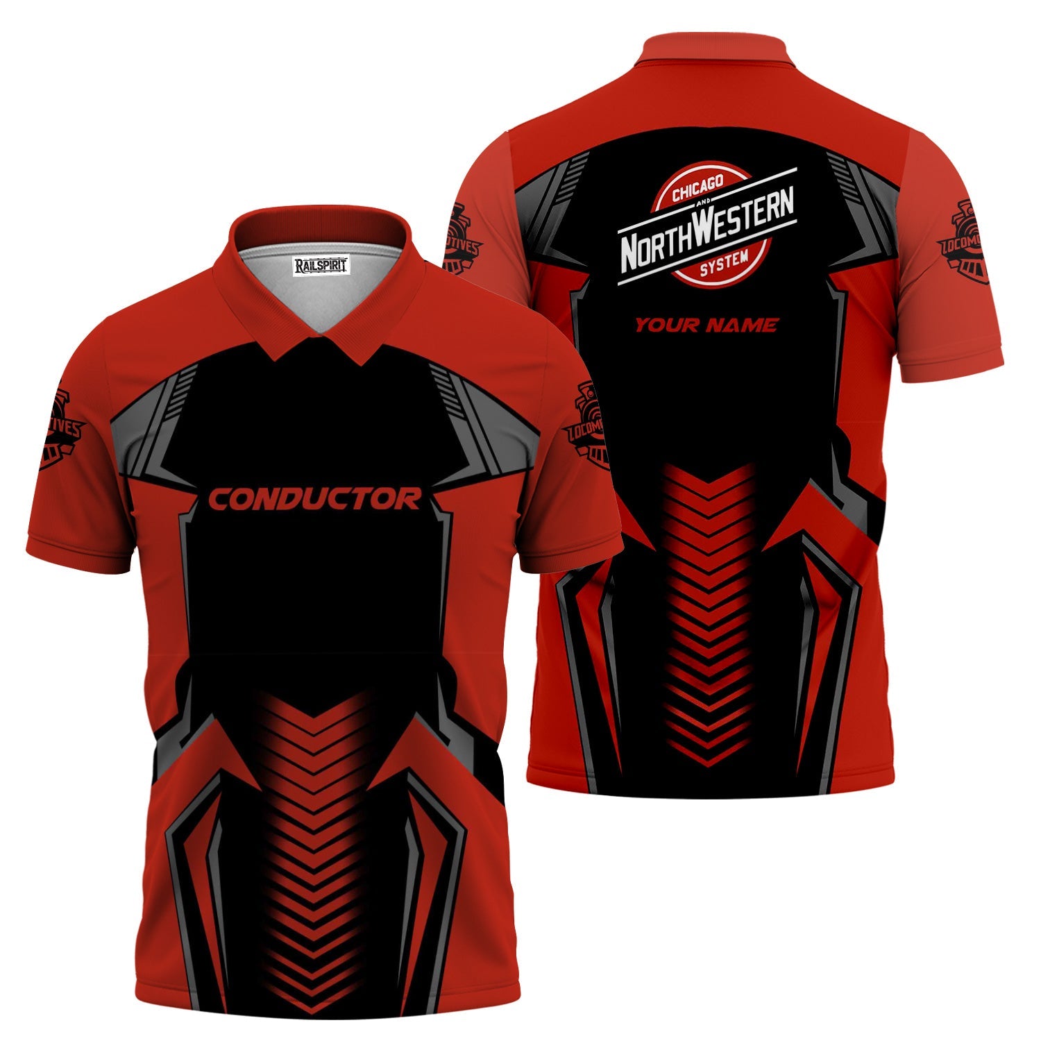 Railspirit Personalized Chicago and North Western Railway Polo Shirt Standout Style with Custom Position Train Shirt