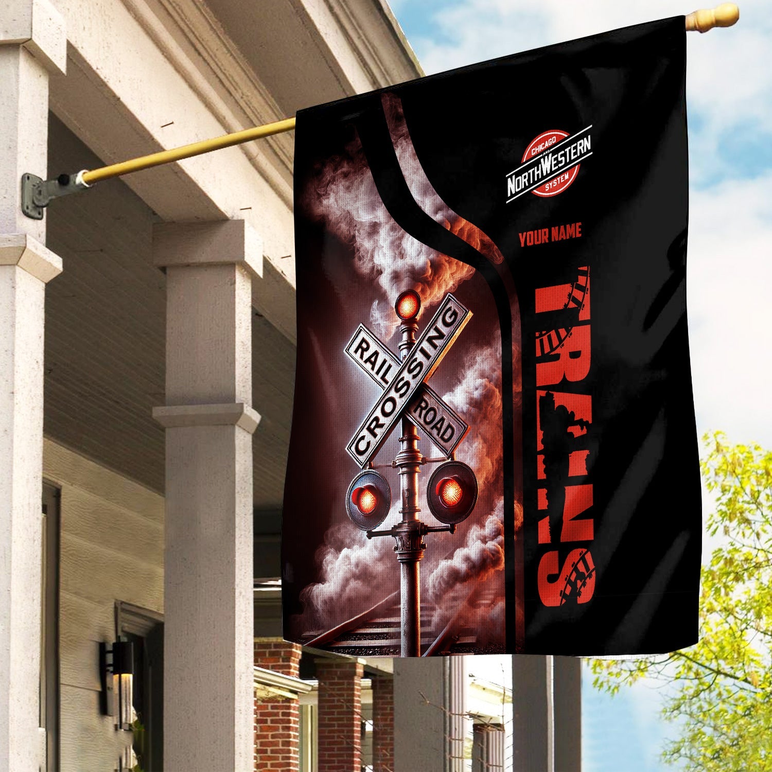 Railspirit Personalized Chicago and North Western Railway Garden Flag Railroad Crossing Sign Flag All Over Print