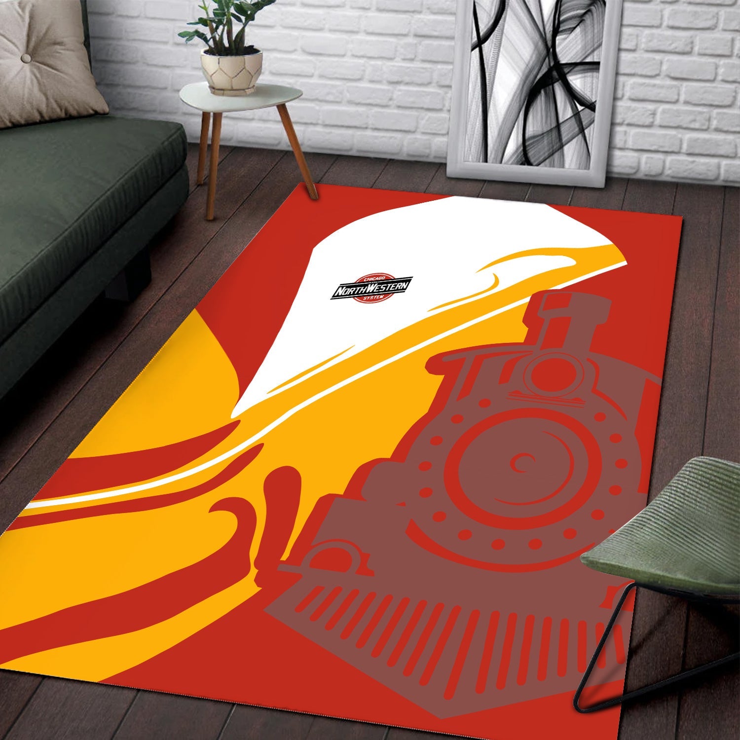 Railspirit Chicago and North Western Railway Area Rug Flame-Inspired Style Rug Gift Idea For Train Lovers