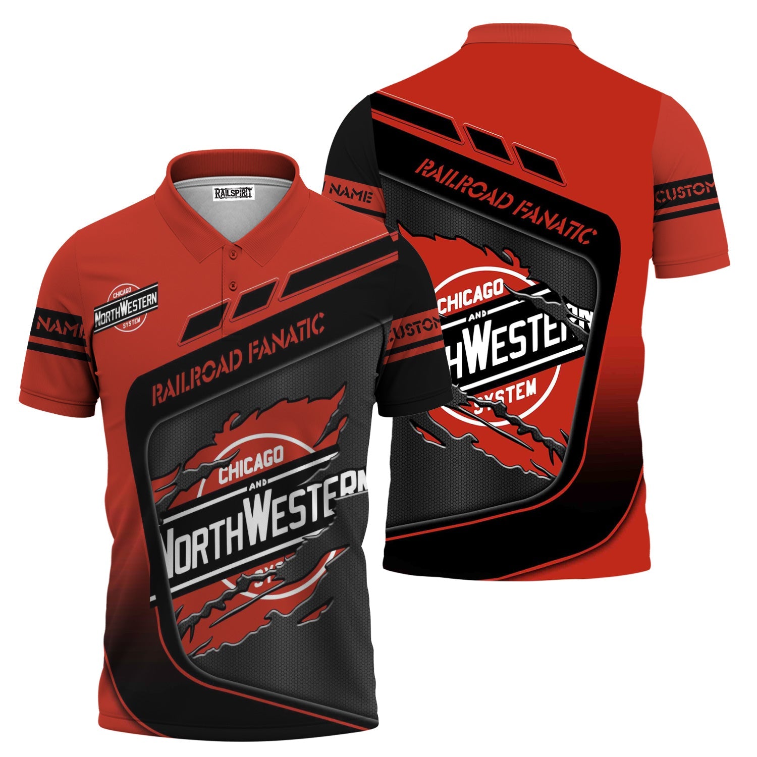 Railspirit Personalized Chicago and North Western Railway Polo Shirt Ripped Texture Style Train Shirt For Railroad Fanatic
