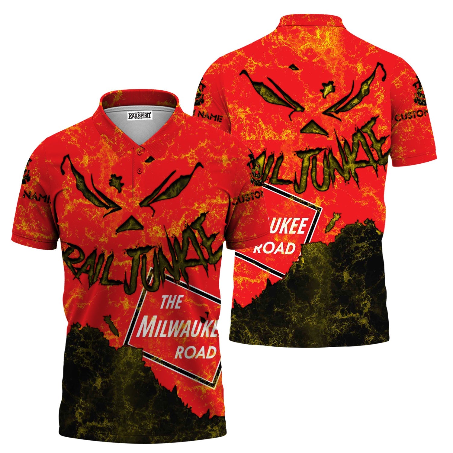 Railspirit Personalized Chicago, Milwaukee, St. Paul and Pacific Railroad Polo Shirt Torn Graphic Style Milwaukee Road Train Shirt For Rail Junkie