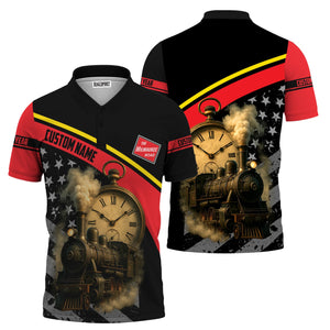 Railspirit Personalized Chicago, Milwaukee, St.Paul and Pacific Railroad Polo Shirt Classic Steam Engine With Retro Pocket Watch Milwaukee Road Shirt