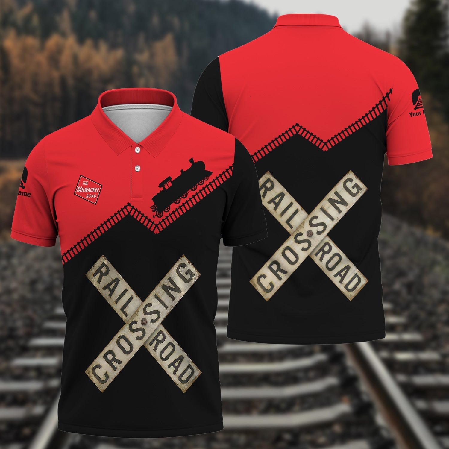 Railspirit Personalized Chicago, Milwaukee, St. Paul and Pacific Railroad Polo Shirt Railroad Crossing Printed Train Track Shirt
