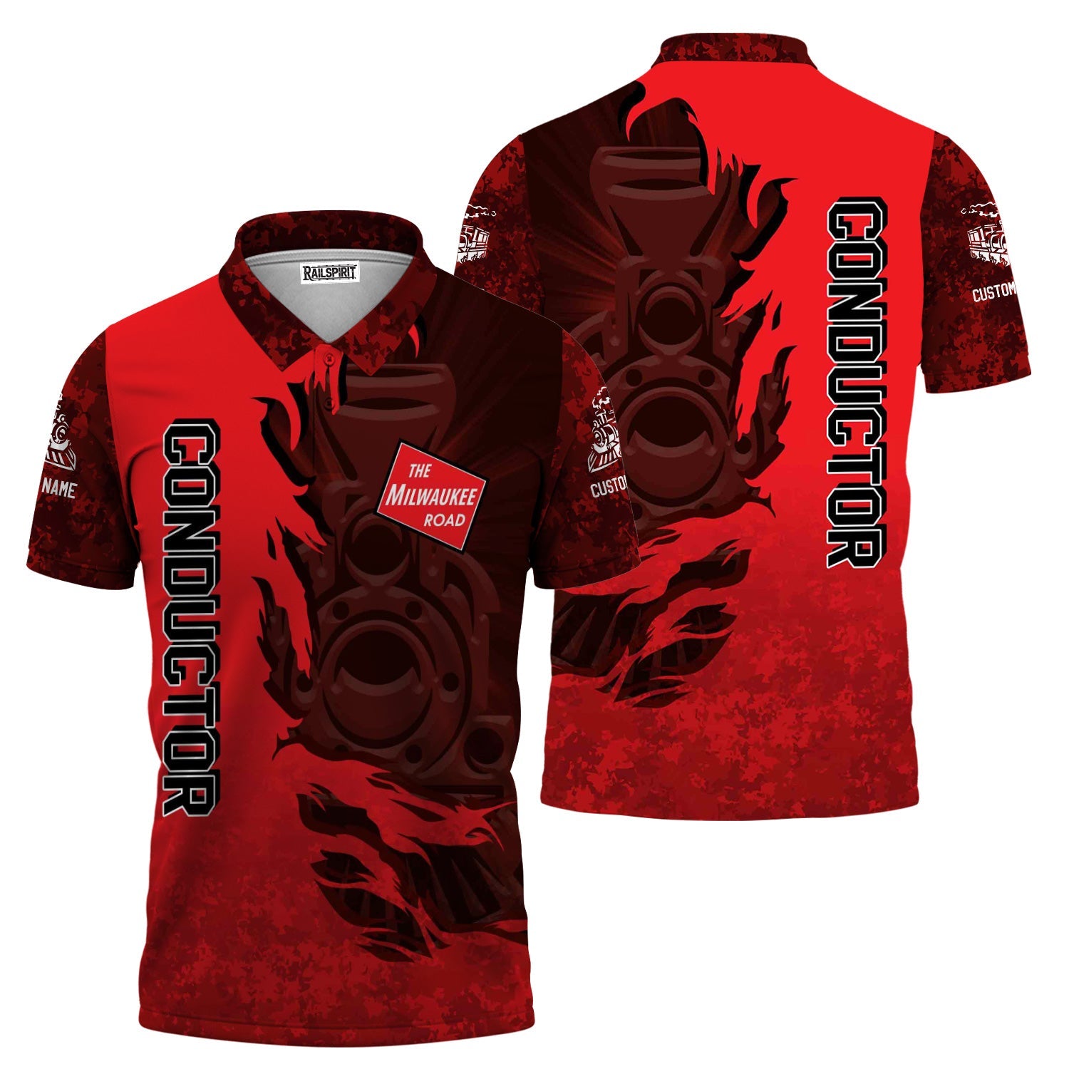 Railspirit Personalized Chicago, Milwaukee, St. Paul and Pacific Railroad Polo Shirt Blazing Style with Custom Position Milwaukee Road Train Shirt