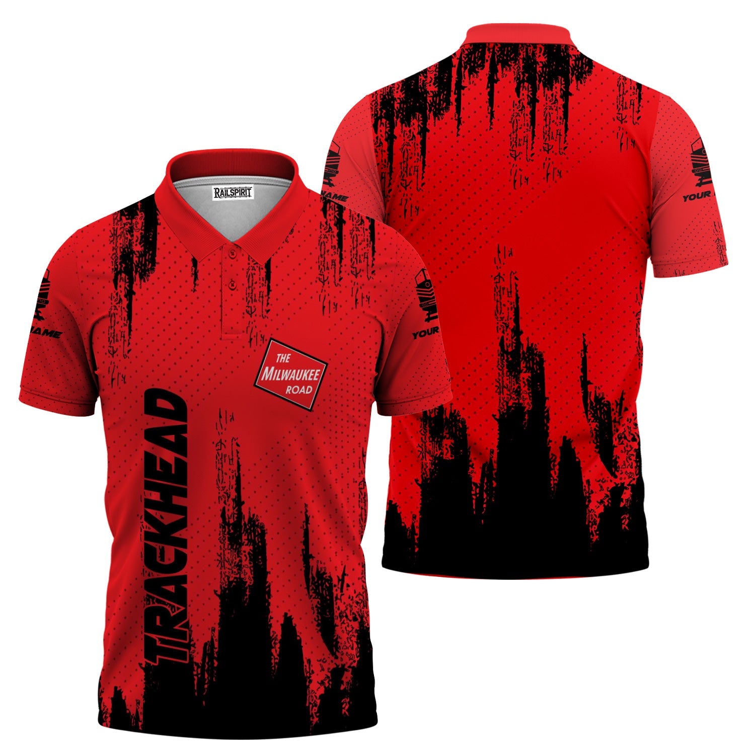 Railspirit Personalized Chicago, Milwaukee, St. Paul and Pacific Railroad Polo Shirt Paint Impact Design Milwaukee Road Train Shirt for Trackhead