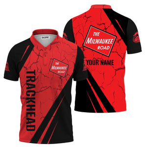 Railspirit Personalized Chicago, Milwaukee, St. Paul and Pacific Railroad Polo Shirt Crackle Texture Style Milwaukee Road Train Shirt For Trackhead