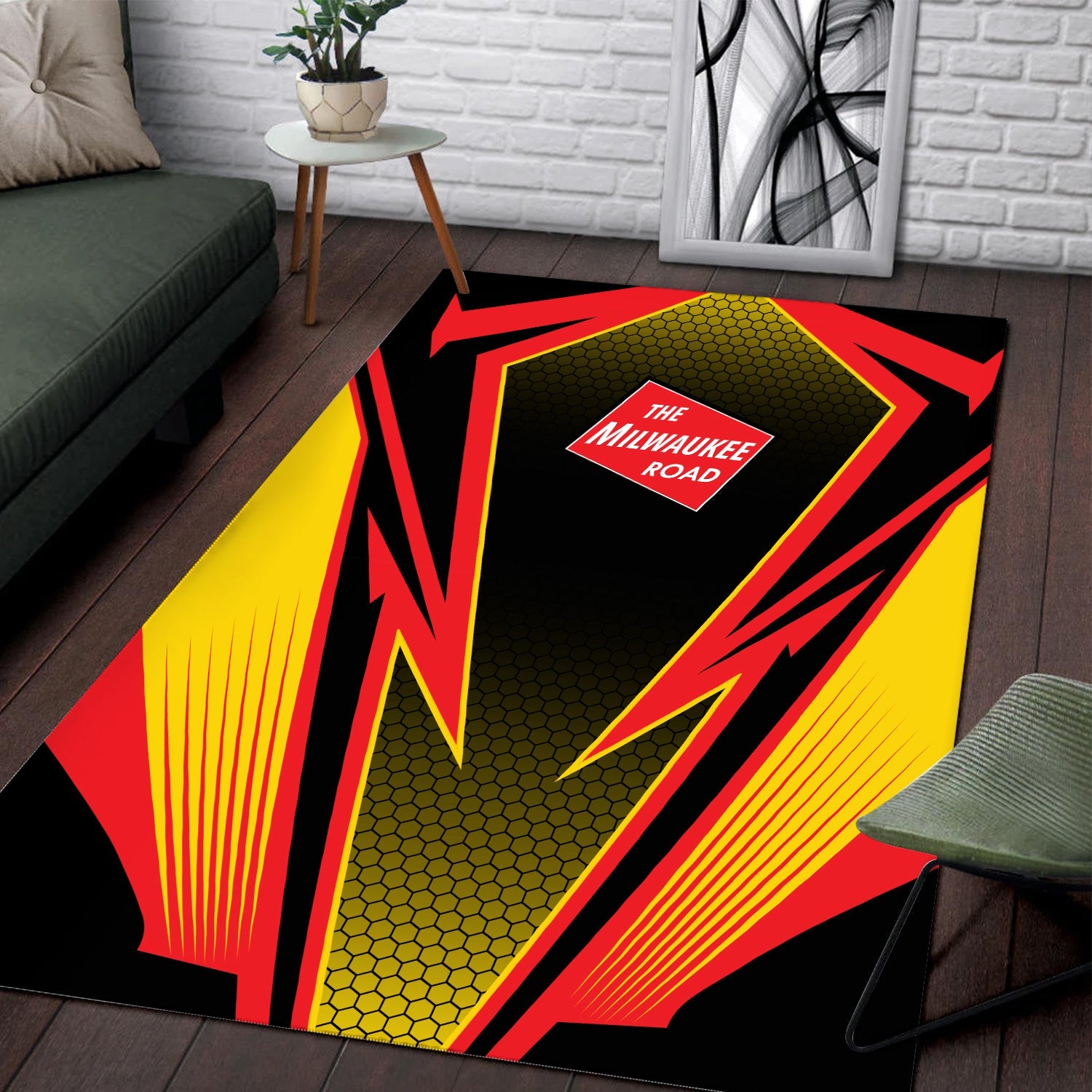 Railspirit Chicago, Milwaukee, St. Paul and Pacific Railroad Area Rug Lightning Graphic Style Milwaukee Road Rug Gift For Train Lover