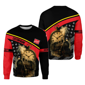 Railspirit Personalized Chicago, Milwaukee, St.Paul and Pacific Railroad Sweatshirt Classic Steam Engine With Retro Pocket Watch Milwaukee Road Shirt