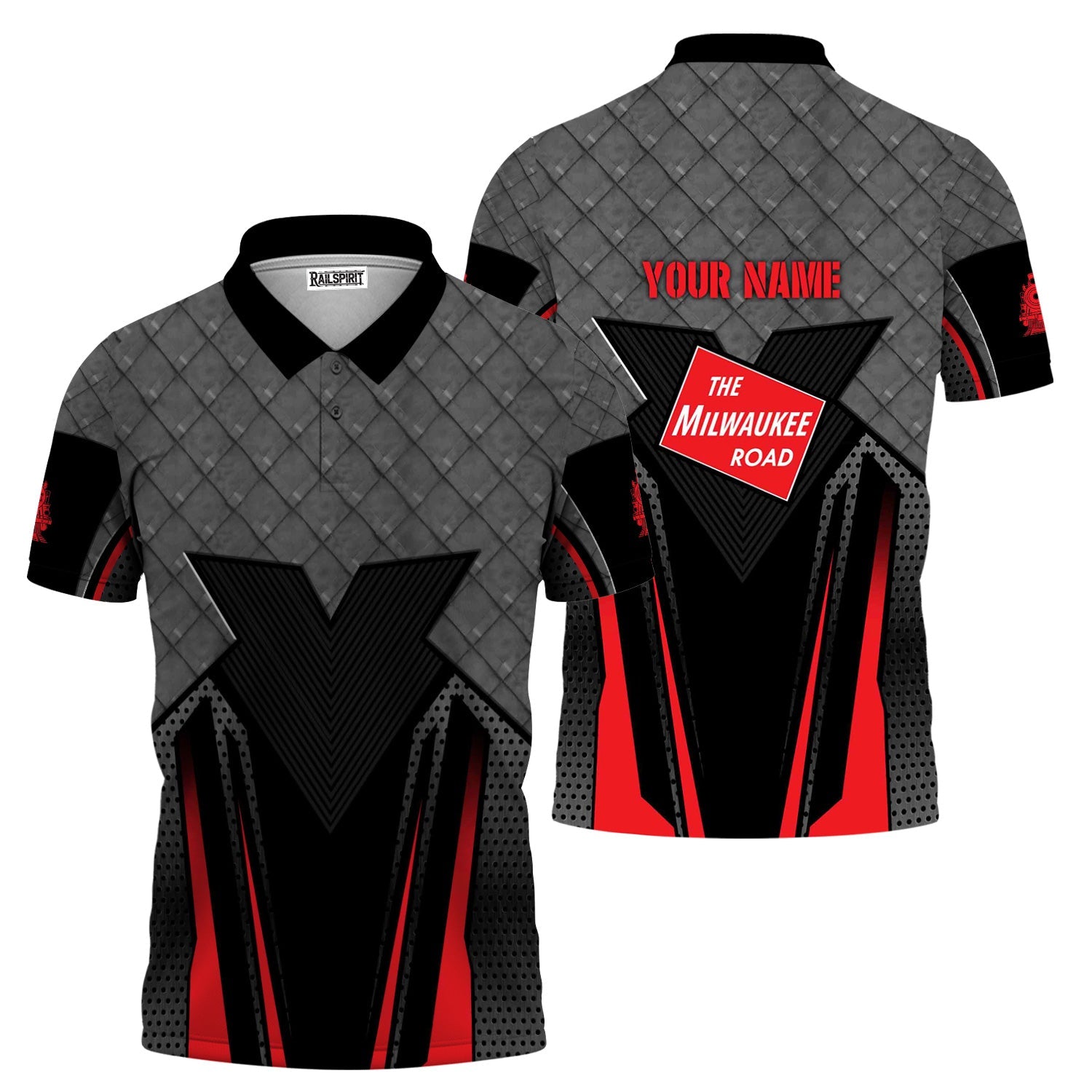 Railspirit Personalized Chicago, Milwaukee, St. Paul and Pacific Railroad Polo Shirt Rugged Steel Vibes Milwaukee Road Train Shirt All Over Print