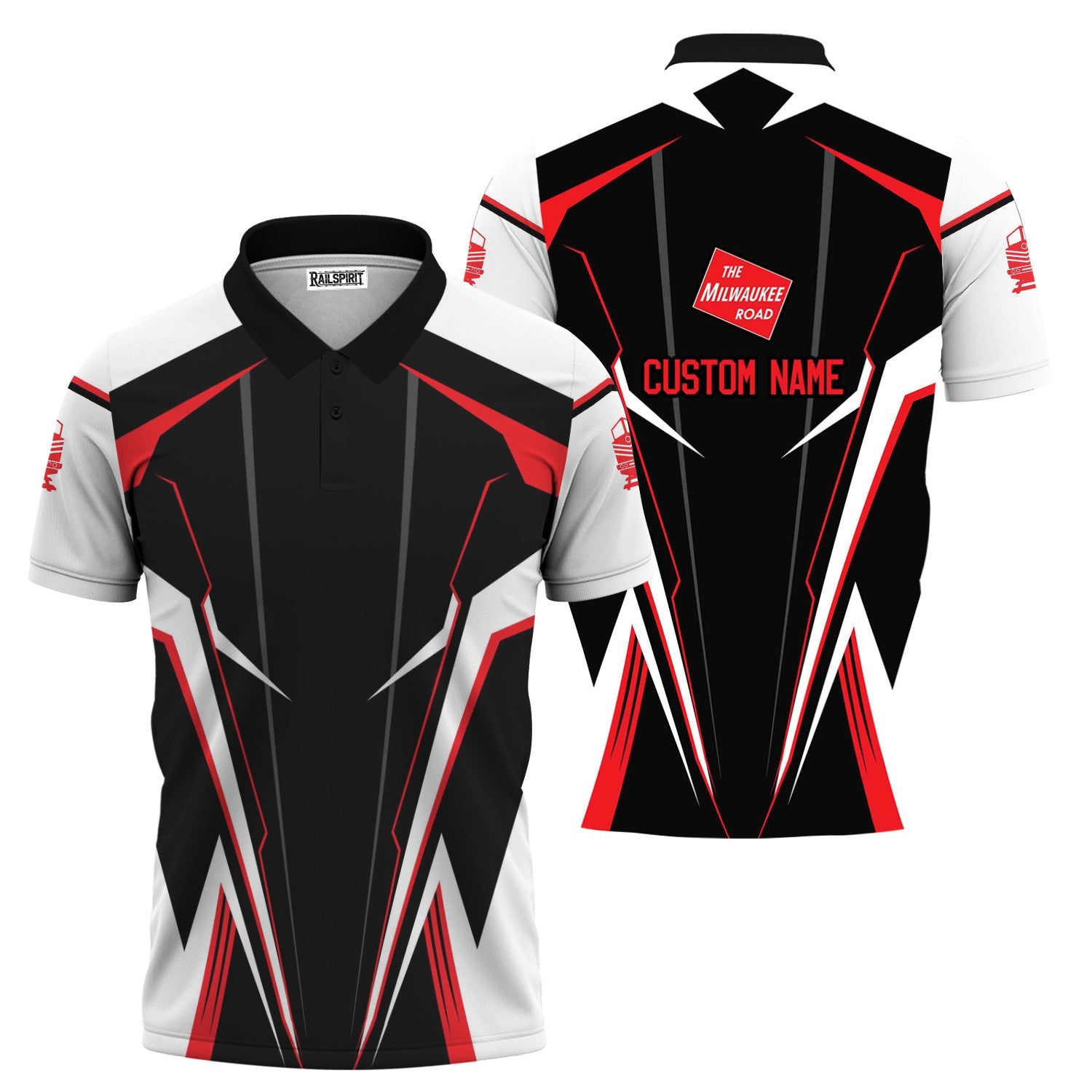 Railspirit Personalized Chicago, Milwaukee, St. Paul and Pacific Railroad Polo Shirt Lightning-Edge Design Milwaukee Road Train Shirt