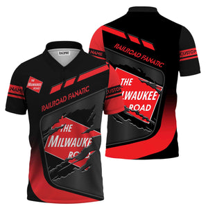Railspirit Personalized Chicago, Milwaukee, St. Paul and Pacific Railroad Polo Shirt Ripped Texture Style Milwaukee Road Train Shirt
