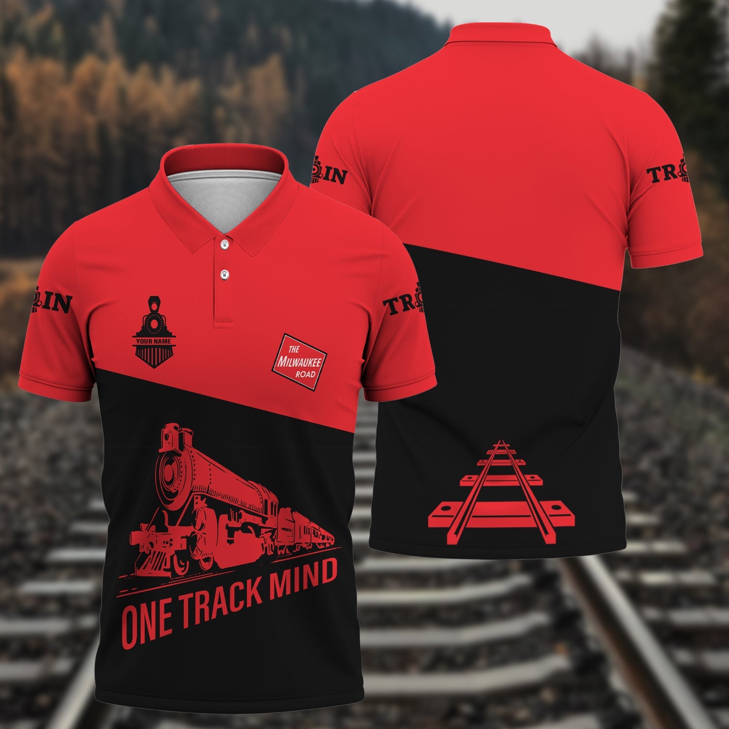 Railspirit Personalized Chicago, Milwaukee, St. Paul and Pacific Railroad Polo Shirt One Track Mind Unisex Train Shirt Gift Idea For Train Lover