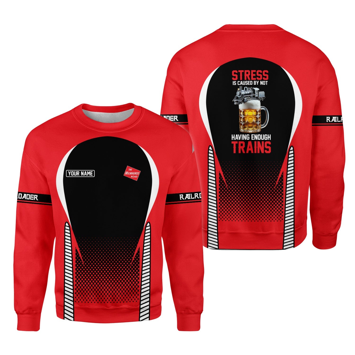 Railspirit Personalized Chicago, Milwaukee, St. Paul and Pacific Railroad Sweatshirt Stress Is Caused By Not Having Enough Trains Milwaukee Road Shirt All Over Print Shirt