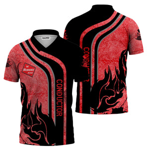 Railspirit Personalized Chicago, Milwaukee, St. Paul and Pacific Railroad Polo Shirt Flame Design with Custom Job Position Milwaukee Road Train Shirt