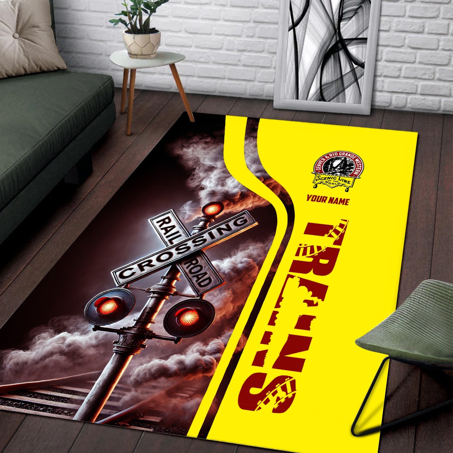 Railspirit Personalized Denver and Rio Grande Western Railroad Area Rug Railroad Crossing Sign Rug All Over Print