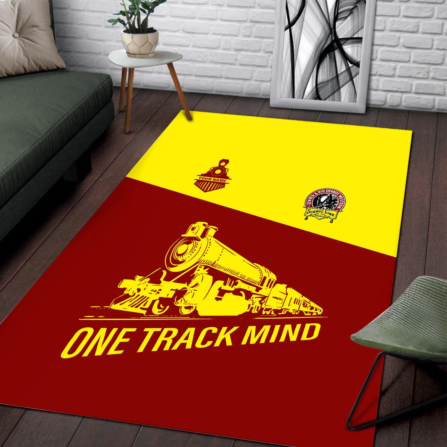 Railspirit Personalized Denver and Rio Grande Western Railroad Area Rug One Track Mind Train Rug Gift Idea For Train Lover