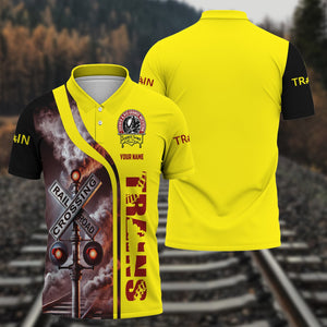 Railspirit Personalized Denver and Rio Grande Western Railroad Polo Shirt Crossing Railroad Sign Milwaukee Road American Locomotive Train Shirt