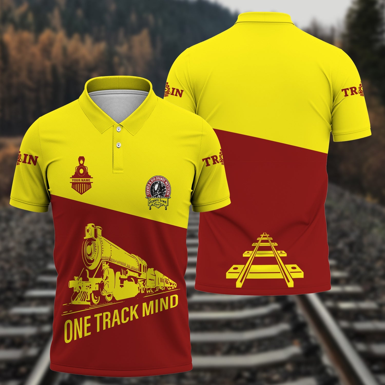 Railspirit Personalized Denver and Rio Grande Western Railroad Polo Shirt One Track Mind Milwaukee Road Unisex Train Shirt Gift Idea For Train Lover