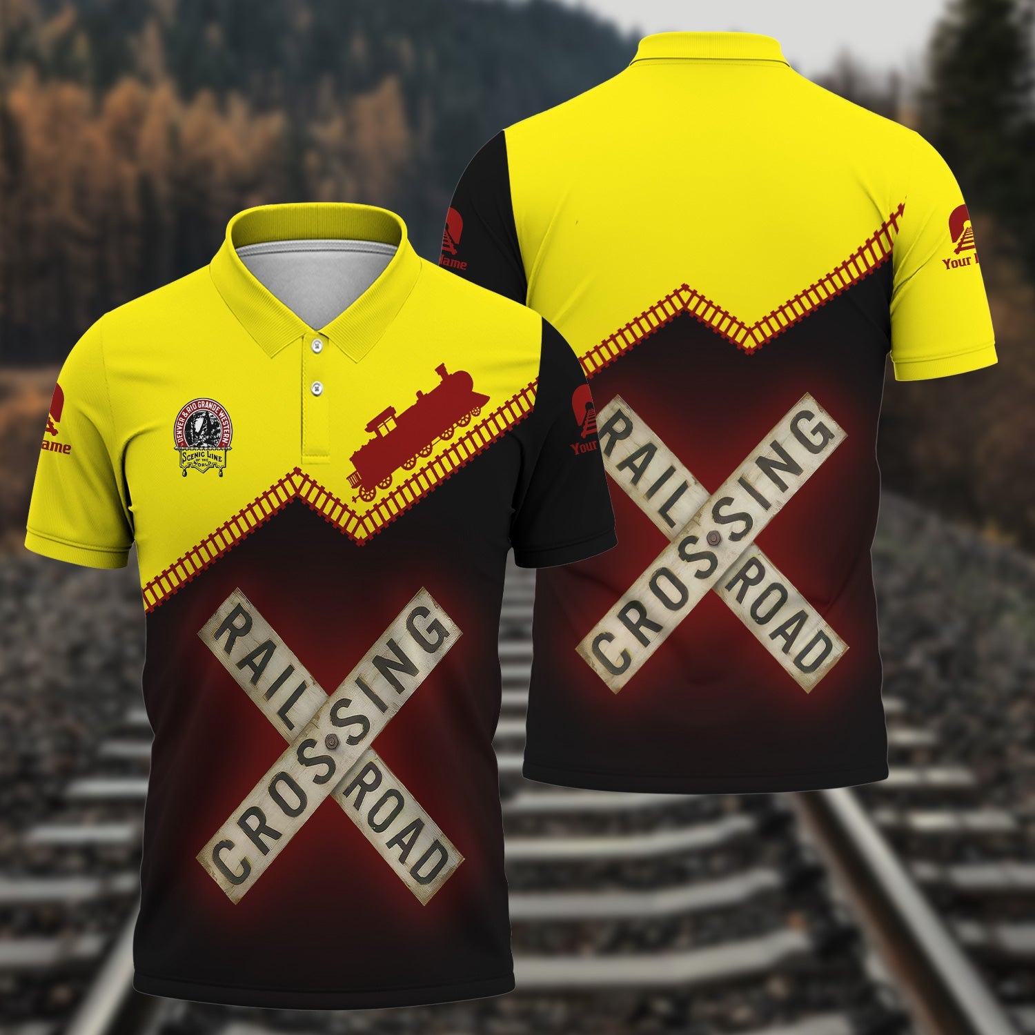 Railspirit Personalized Denver and Rio Grande Western Railroad Polo Shirt Railroad Crossing Printed Train Track Shirt