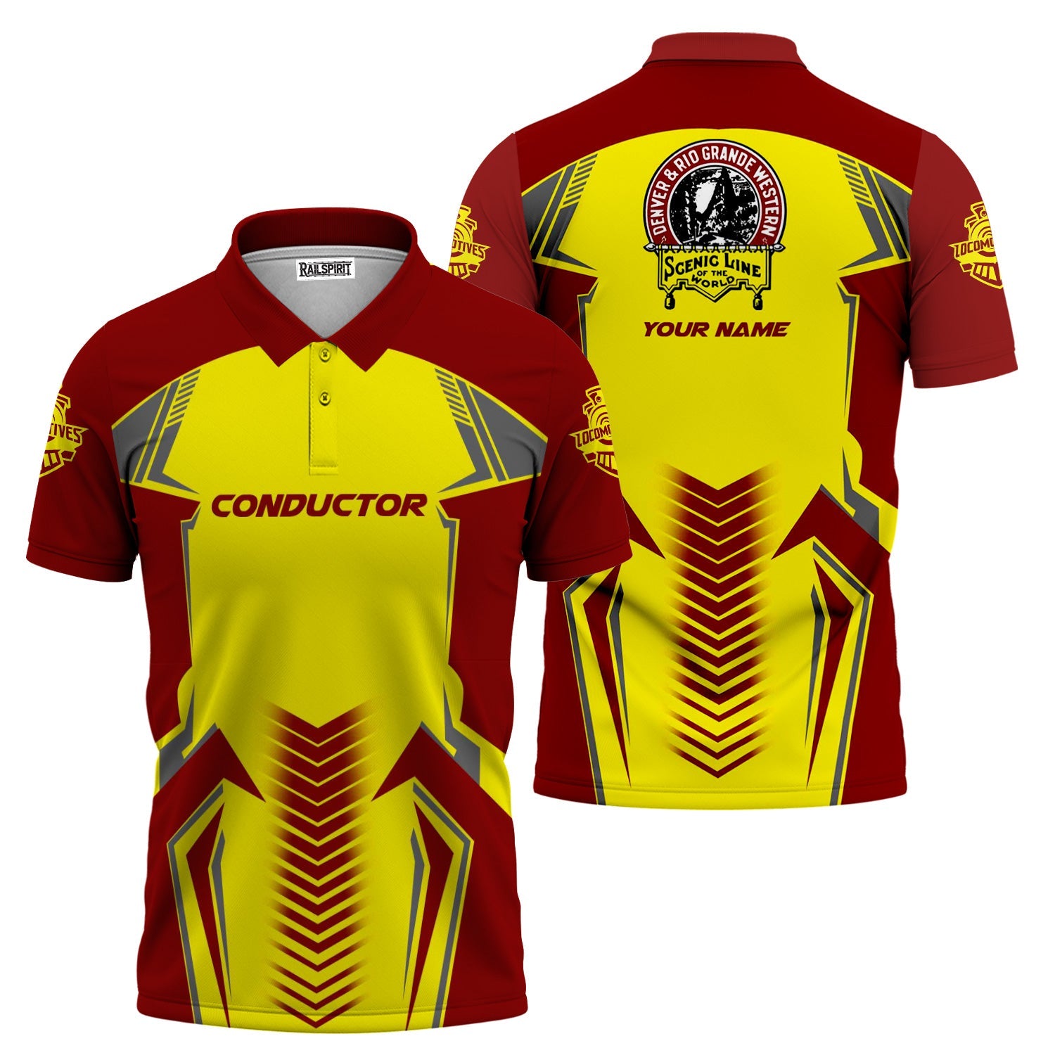 Railspirit Personalized Denver and Rio Grande Western Railroad Polo Shirt Standout Style with Custom Position Train Shirt