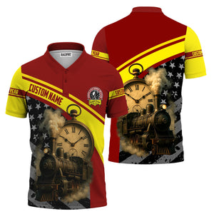 Railspirit Personalized Denver and Rio Grande Western Railroad Polo Shirt Classic Steam Engine With Retro Pocket Watch Shirt All Over Print