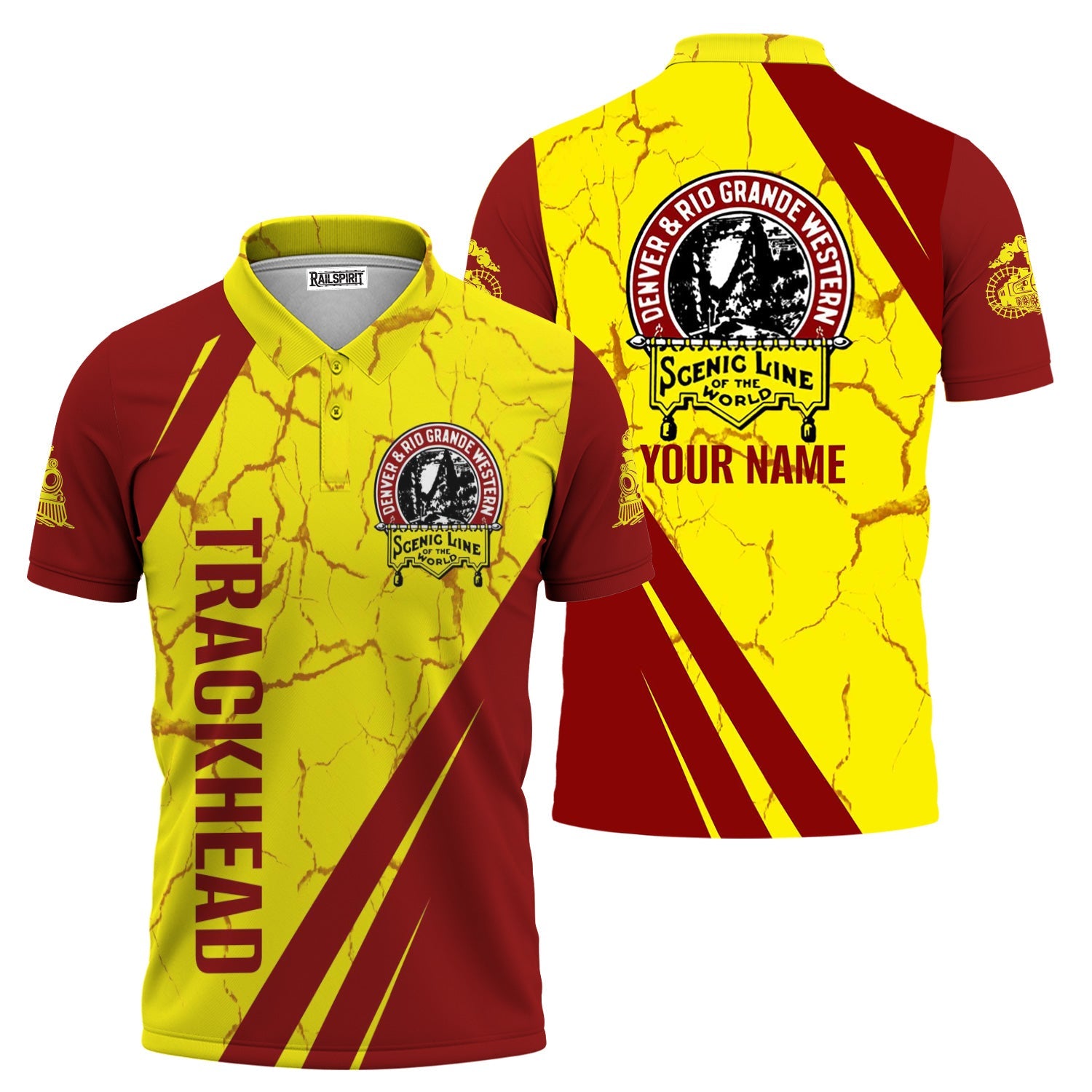 Railspirit Personalized Denver and Rio Grande Western Railroad Polo Shirt Crackle Texture Style Train Shirt For Trackhead