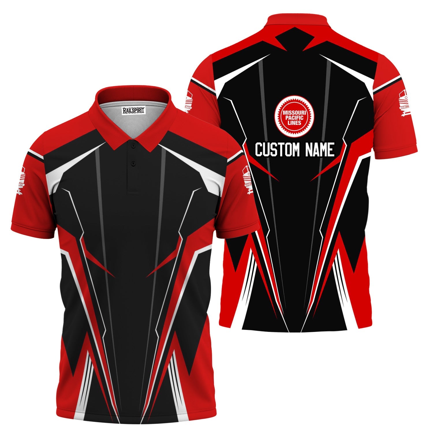 Railspirit Personalized Missouri Pacific Railroad Polo Shirt Lightning-Edge Design Train Shirt For Railroad Lovers