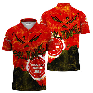 Railspirit Personalized Missouri Pacific Railroad Polo Shirt Torn Graphic Style Train Shirt For Rail Junkie