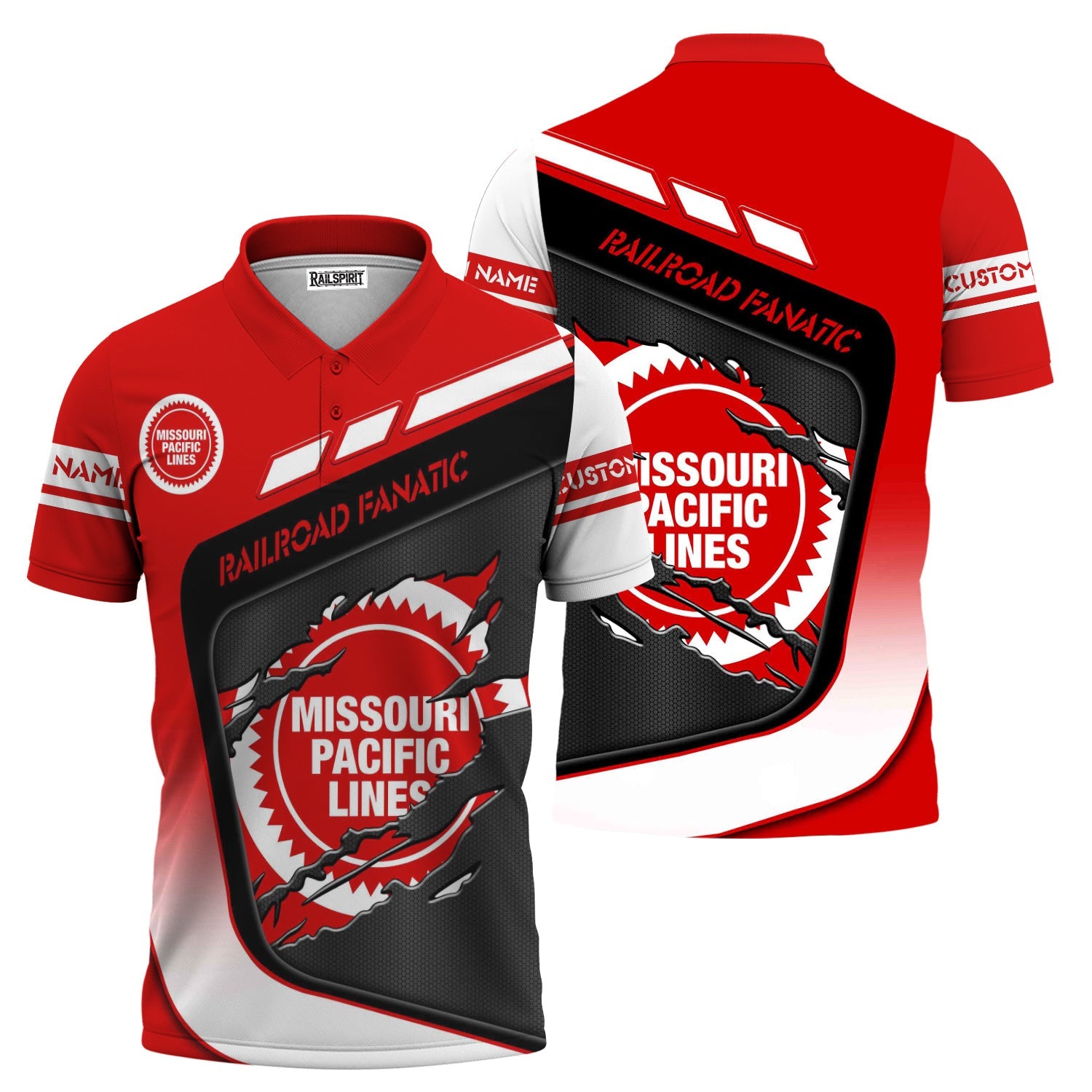 Railspirit Personalized Missouri Pacific Railroad Polo Shirt Ripped Texture Style Train Shirt For Railroad Fanatic