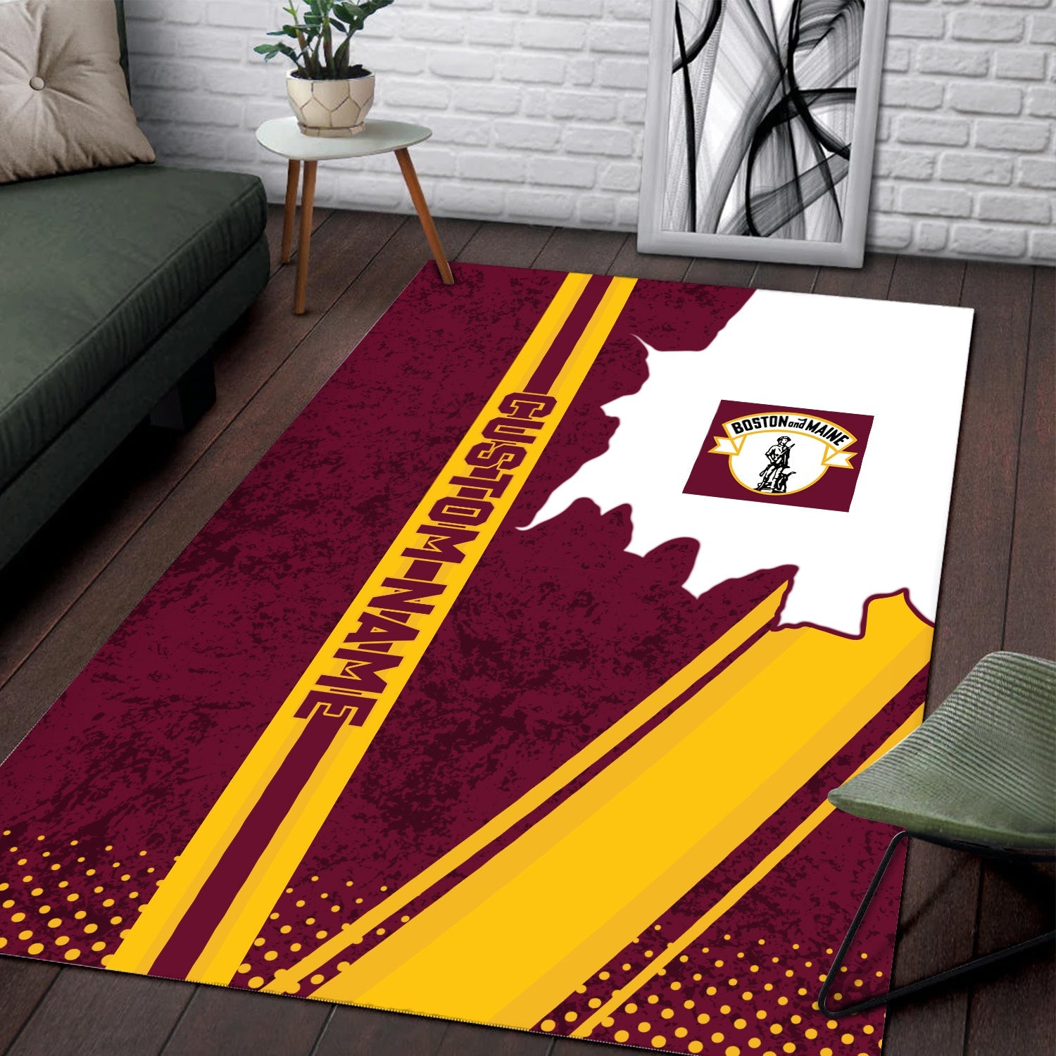 Railspirit Personalized Boston and Maine Railroad Area Rug Vintage All Over Printed Rug