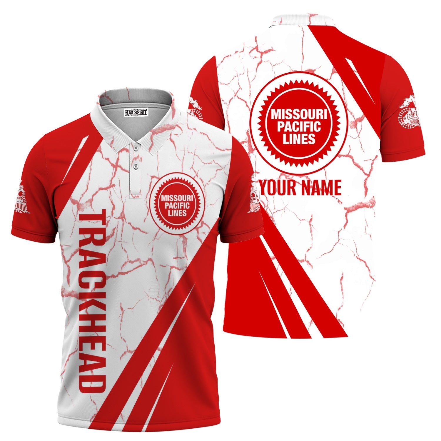 Railspirit Personalized Missouri Pacific Railroad Polo Shirt Crackle Texture Style Train Shirt For Trackhead