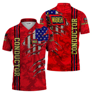 Railspirit Personalized Wabash Railroad Polo Shirt USA Flag Claw Art with Custom Job Train Shirt