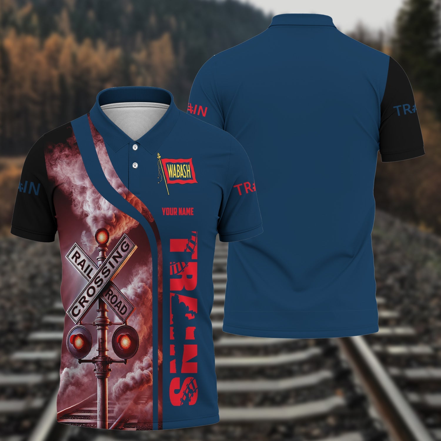 Railspirit Personalized Wabash Railroad Polo Shirt Crossing Railroad Sign American Locomotive Train Shirt All Over Print