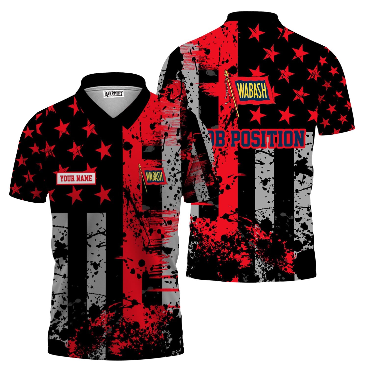 Railspirit Personalized Wabash Railroad Polo Shirt Artistic Paint American Flag Style Train Shirt