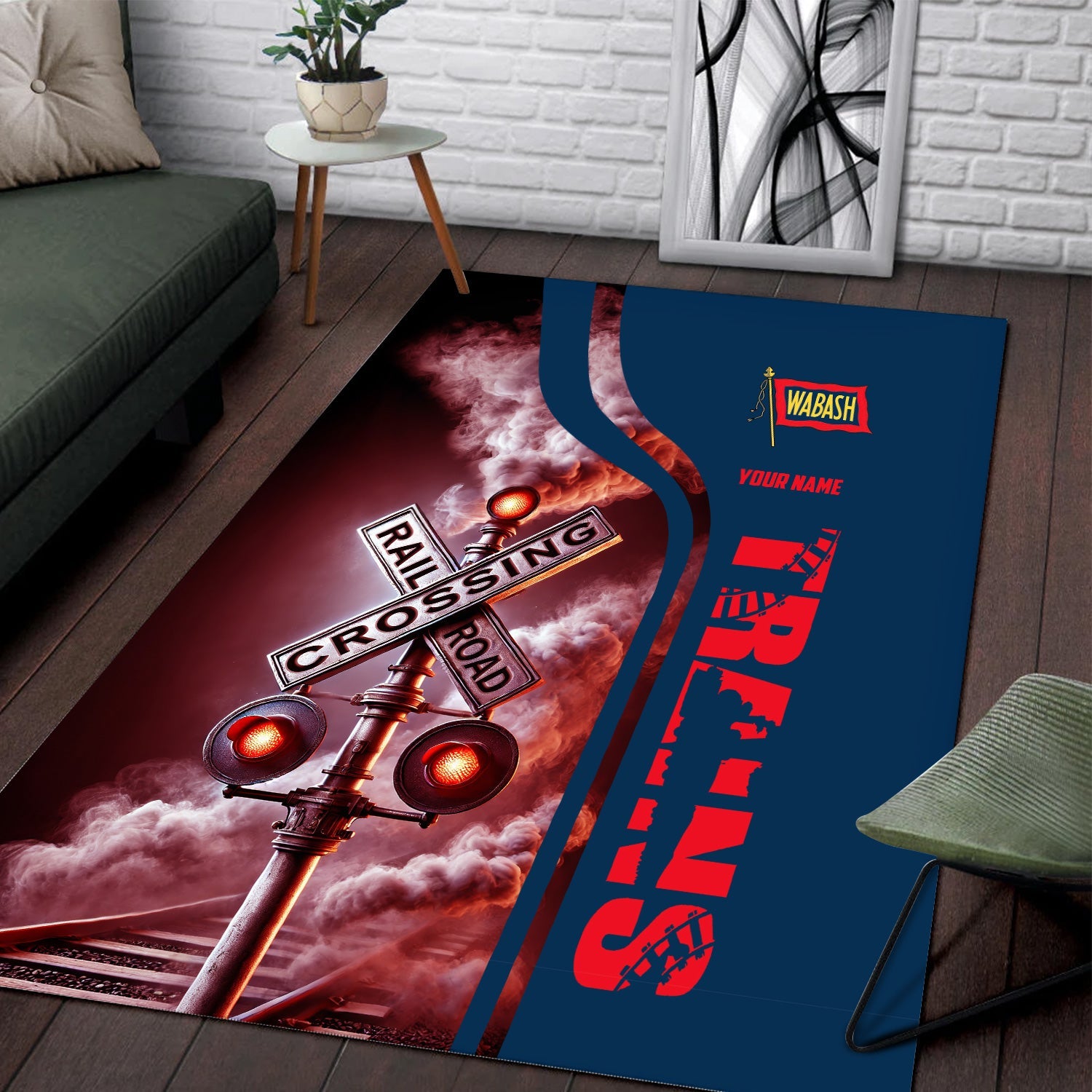 Railspirit Personalized Wabash Railroad Area Rug Railroad Crossing Sign Rug All Over Print