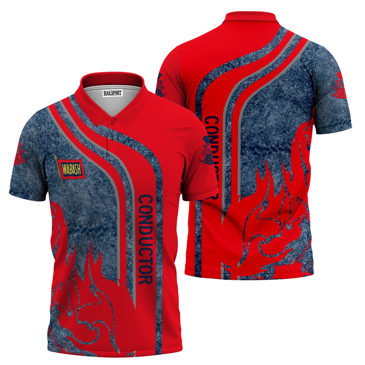 Railspirit Personalized Wabash Railroad Polo Shirt Flame Design with Custom Job Position Train Shirt