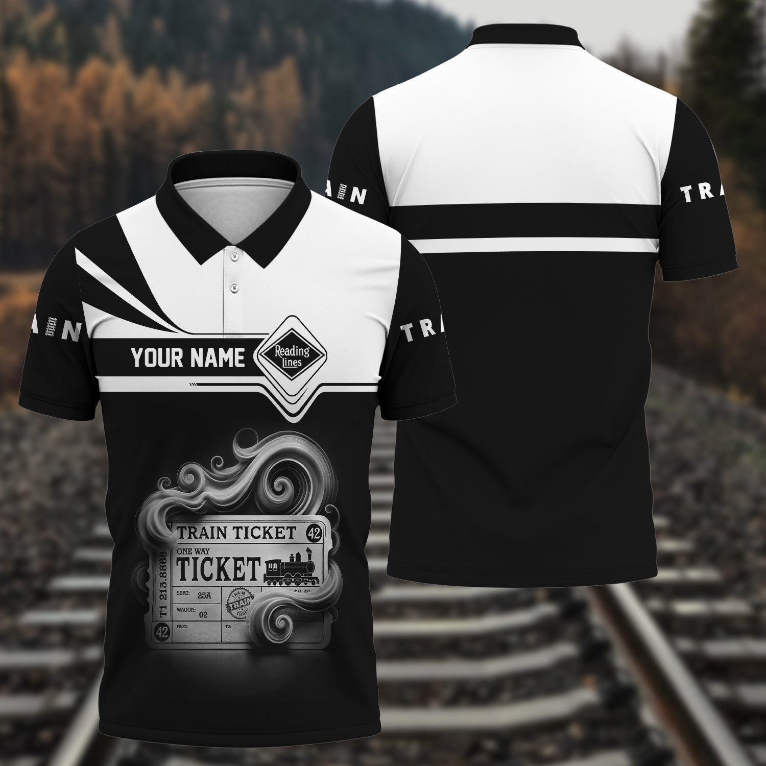 Railspirit Custom Name Reading Railroad Polo Shirt American Train Ticket Printed Shirt