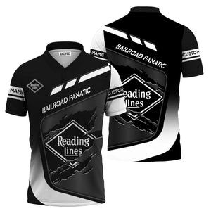 Railspirit Personalized Reading Railroad Polo Shirt Ripped Texture Style Train Shirt For Railroad Fanatic