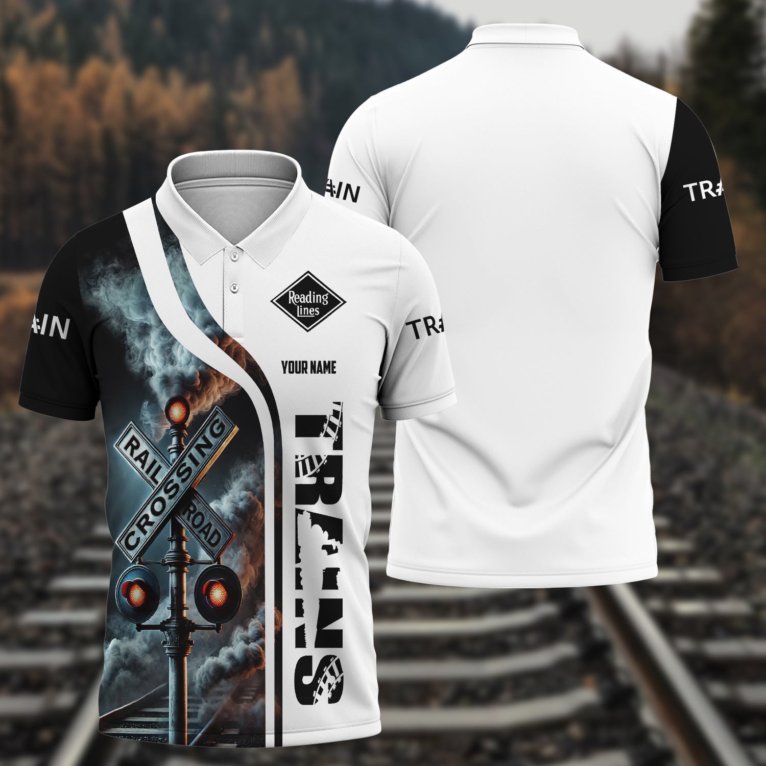 Railspirit Personalized Reading Railroad Polo Shirt Crossing Railroad Sign American Locomotive Train Shirt All Over Print