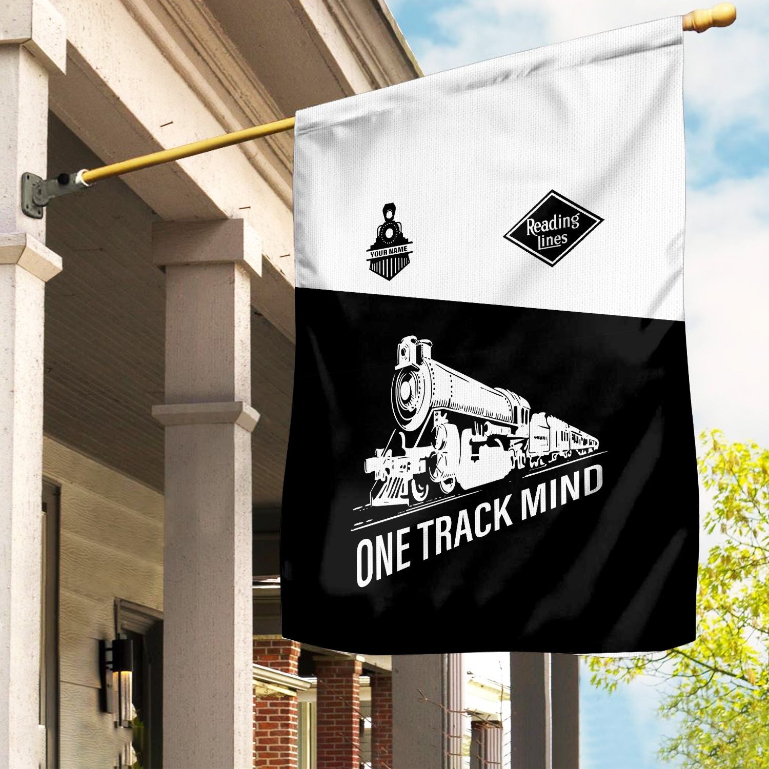 Railspirit Personalized Reading Railroad Garden Flag One Track Mind Flag Gift Idea For Train Lover