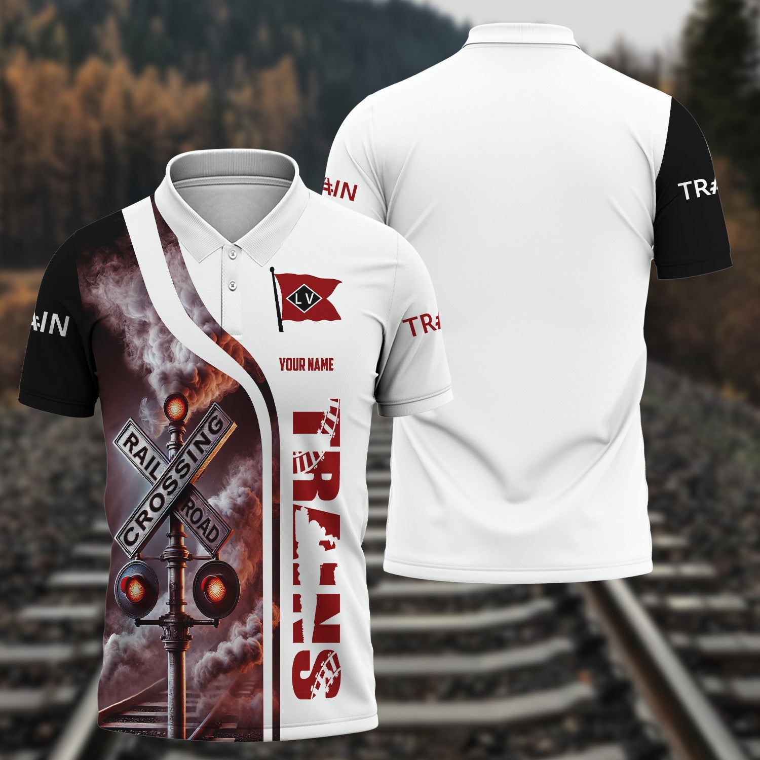 Railspirit Personalized Lehigh Valley Railroad Polo Shirt Crossing Railroad Sign American Locomotive Train Shirt All Over Print