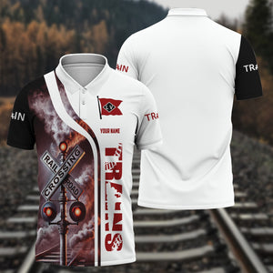 Railspirit Personalized Lehigh Valley Railroad Polo Shirt Crossing Railroad Sign American Locomotive Train Shirt All Over Print