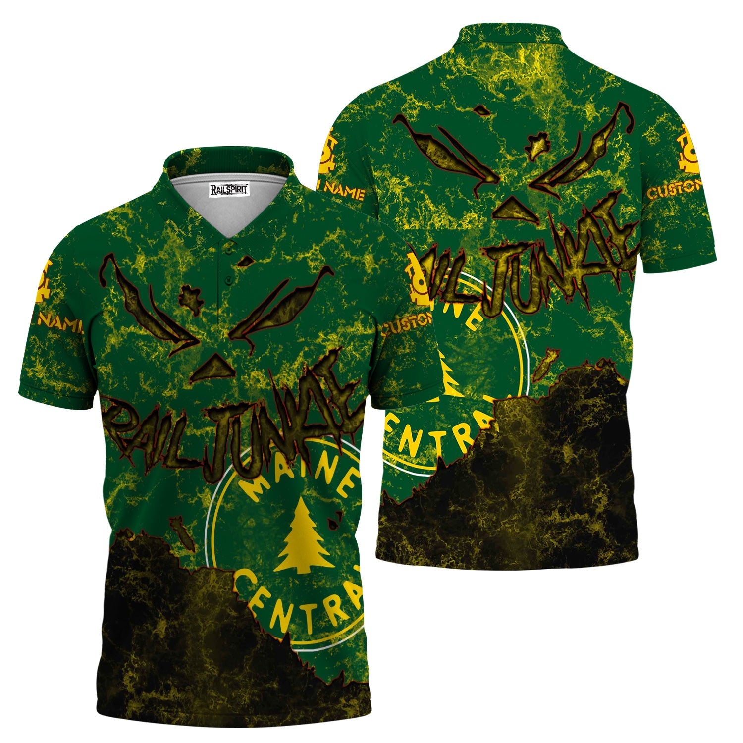 Railspirit Personalized Maine Central Railroad Polo Shirt Torn Graphic Style Train Shirt For Rail Junkie