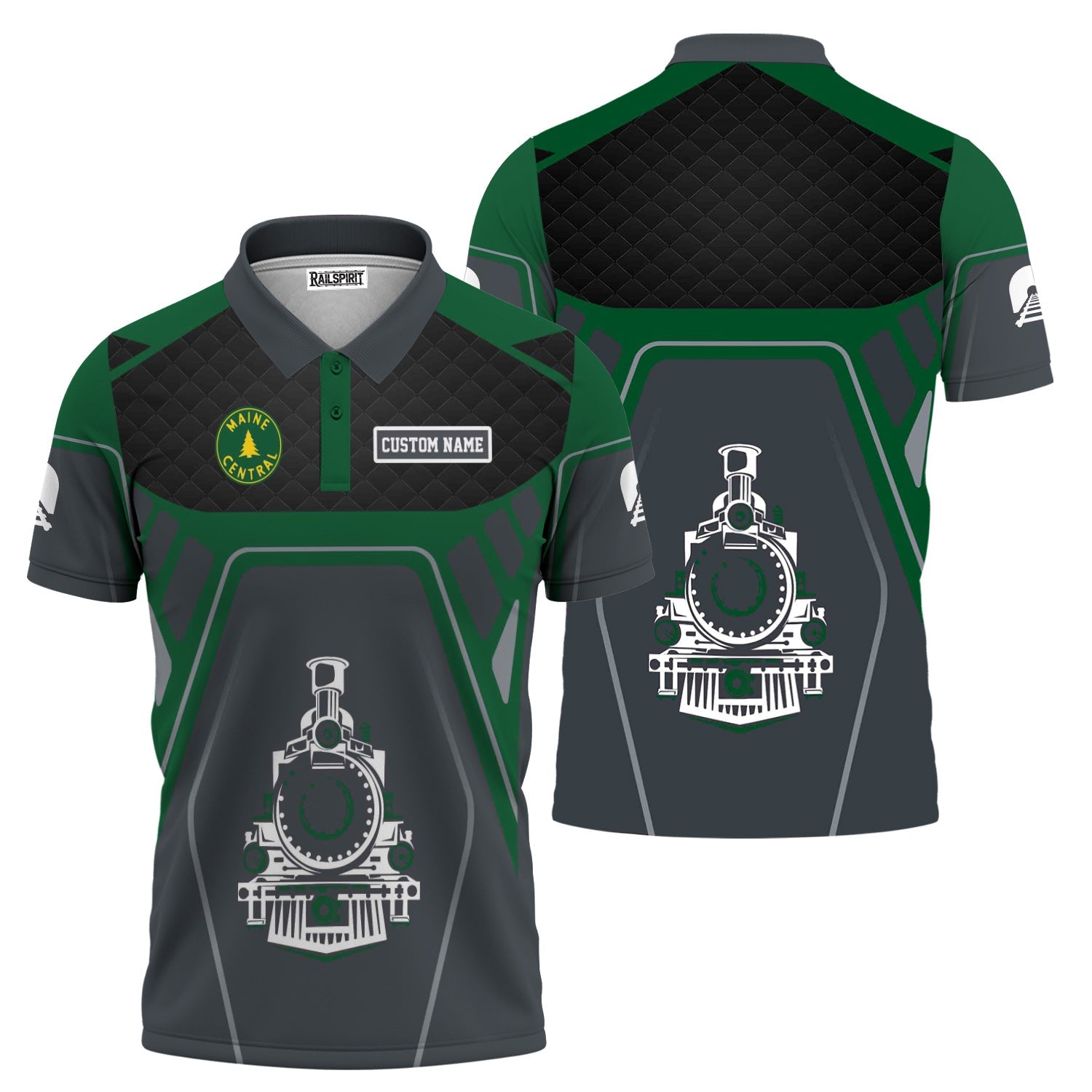 Railspirit Personalized Maine Central Railroad Polo Shirt Steam Locomotive Engine Graphic Train Shirt All Over Print