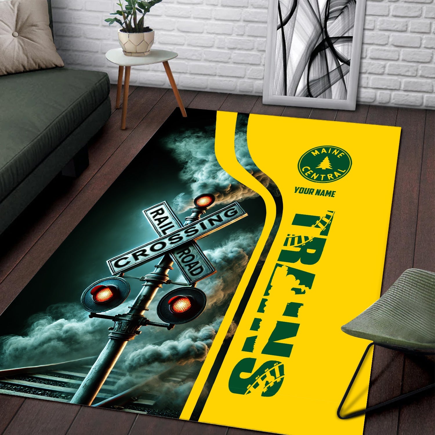 Railspirit Personalized Maine Central Railroad Area Rug Railroad Crossing Sign Rug All Over Print
